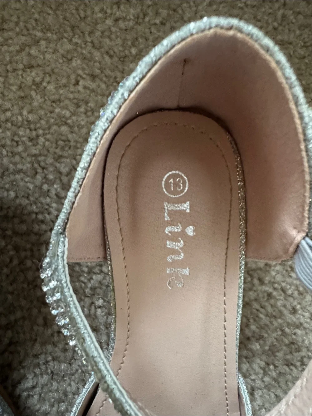 Link Girls' Silver Glitter Dress Shoes with Ankle Strap size 13